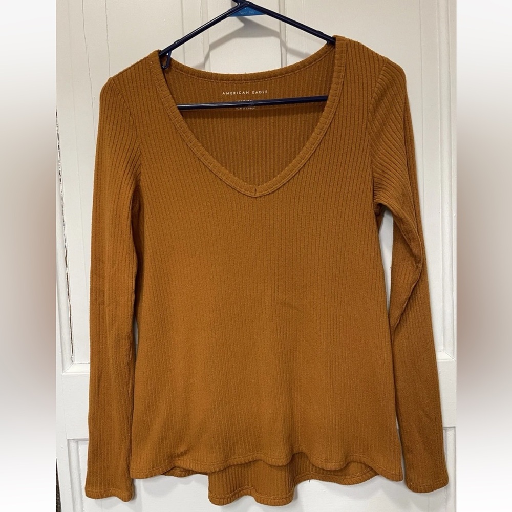 American Eagle Outfitters Women’s Orange V-Neck Long Sleeve XS